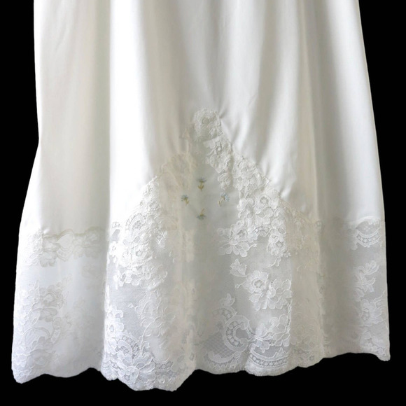 70s White Embroidered Bridal Slip Dress M - Picture 6 of 12